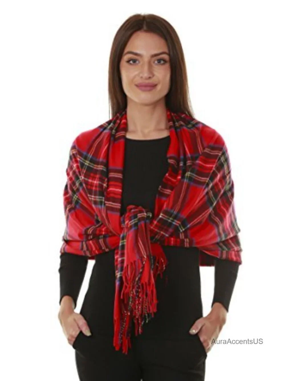 Large Cashmere Feel Tartan Checked Shawl Blanket Scarf 80